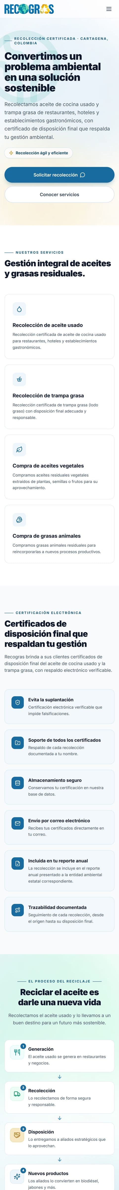 Recogras — Recolección certificada de aceite usado · Cartagena